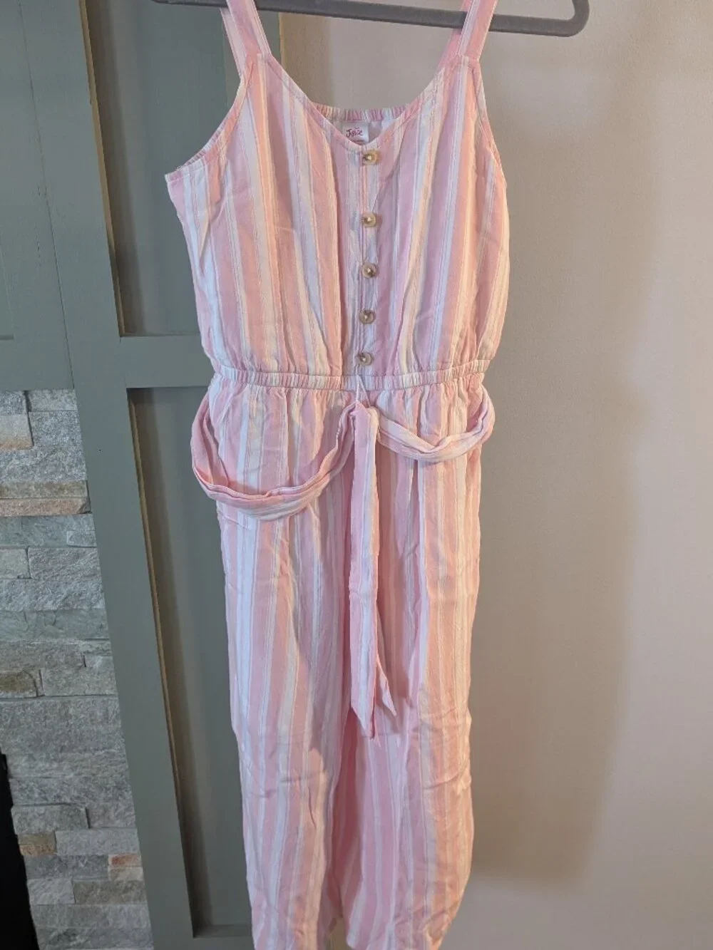Justice Pink Striped Jumpsuit - Size 10